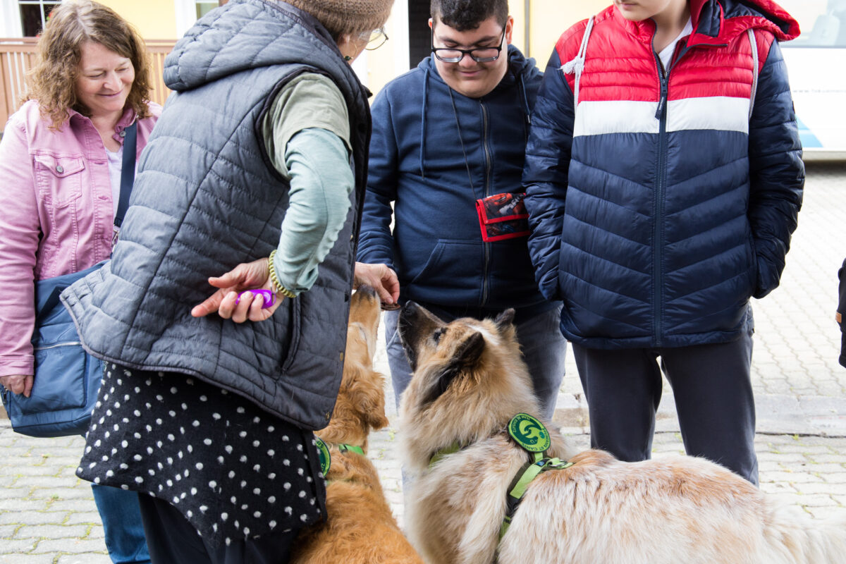 Therapiehund bei jungen Menschen
